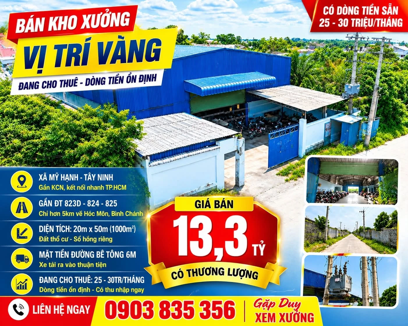 Bán kho xưởng 1000m² Đức Hòa, cho thuê 25-30tr/tháng, 13,3 tỷ - Ảnh 1