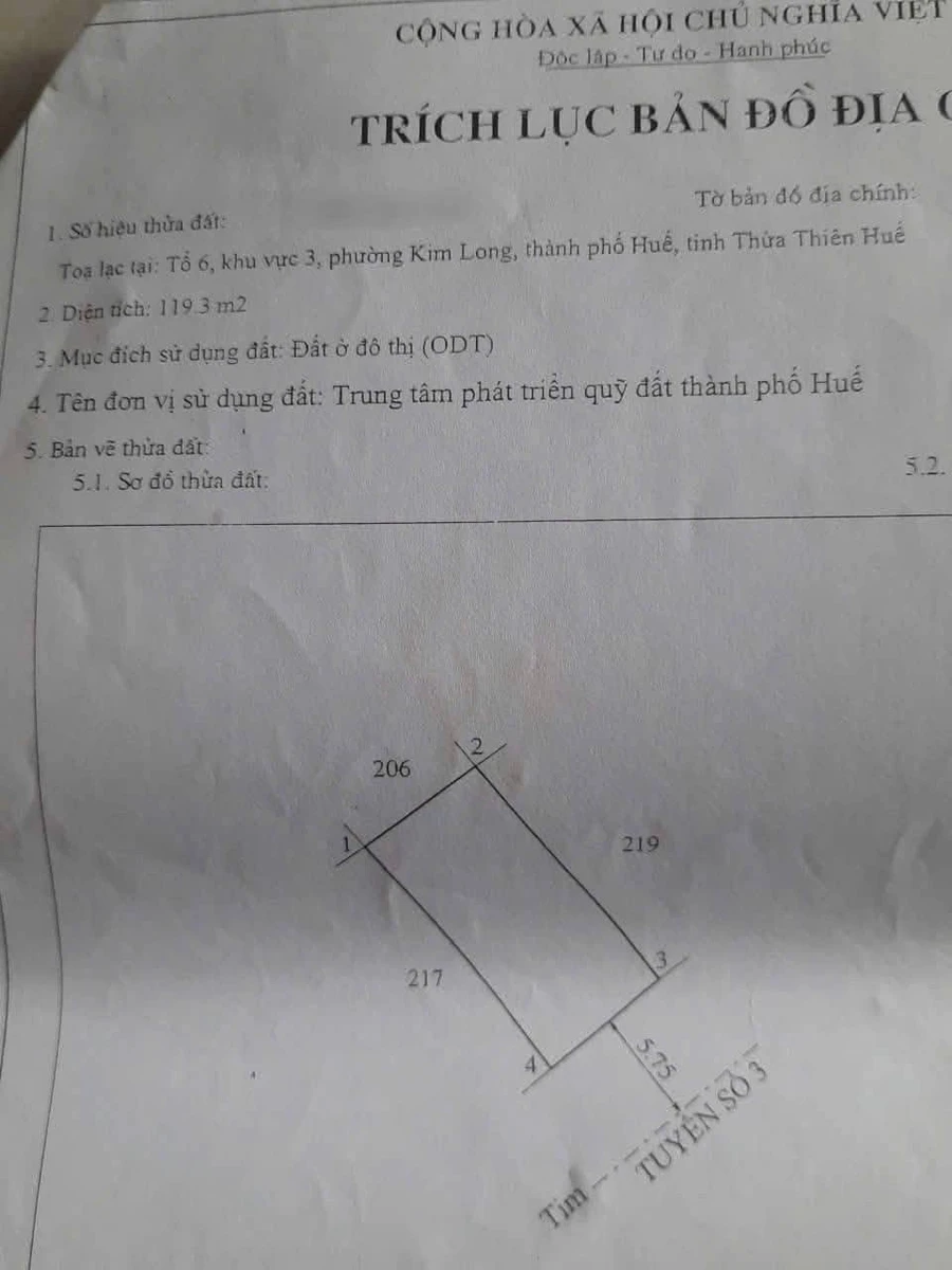 Bán đất 119m2 khu tái định cư Kim Long, Huế - Ảnh thu nhỏ 2
