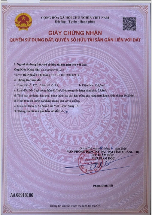 Tôi có mảnh đất xã Nam Cửa Việt, Quảng Trị, 136,5m2, giá 595 triệu 2 mặt tiền 8,5m - Ảnh thu nhỏ 2