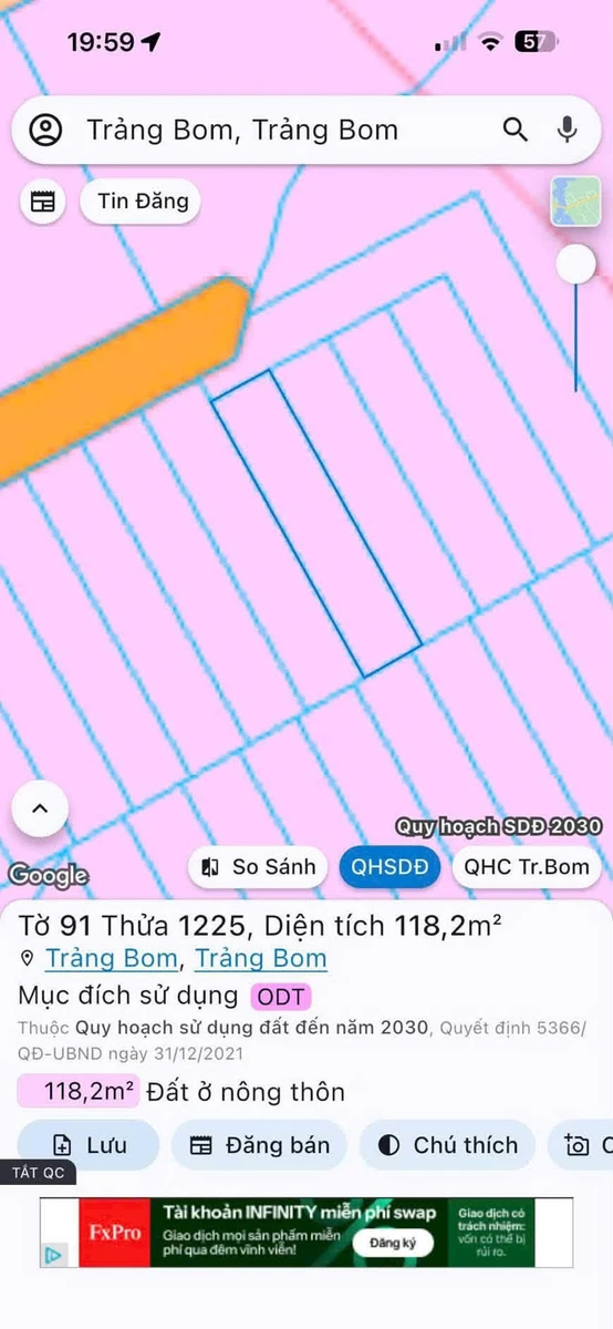 Đất thổ cư Trảng Bom 5×23m, 599 triệu - Ảnh 1