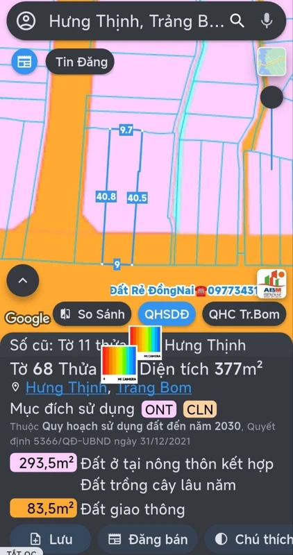 Bán lô đất mặt tiền Quốc Lộ 1A 369m² Trảng Bom Đồng Nai