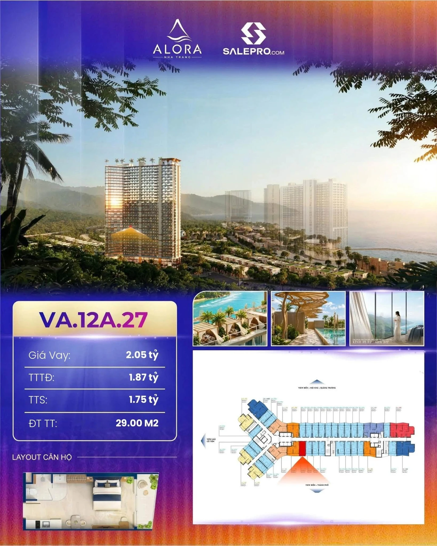 Bán căn hộ studio Alora Nha Trang 28,99m2, giá 1 tỷ 750 triệu - Ảnh 1
