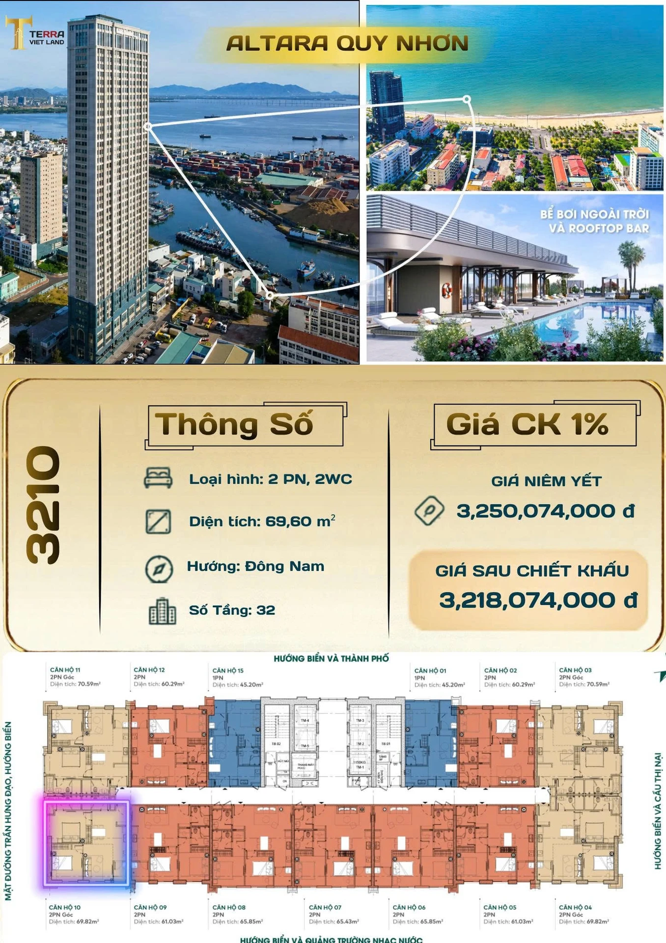 Bán căn hộ góc 2PN 70,4m² view biển tại Altara Quy Nhơn, giá 3,218 tỷ - Ảnh 1