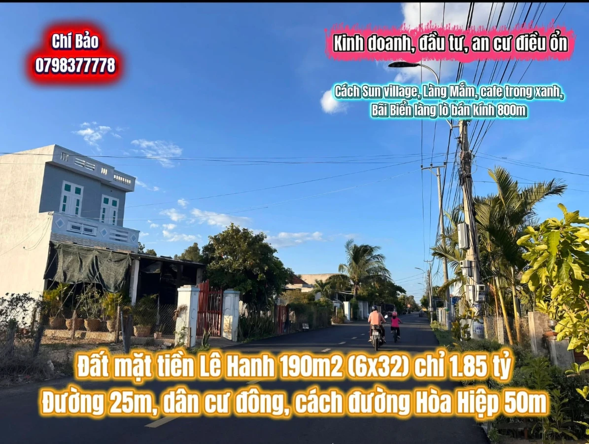 Bán đất mặt tiền Lê Hanh 190m² 1,85 tỷ Phú Yên - Ảnh 1