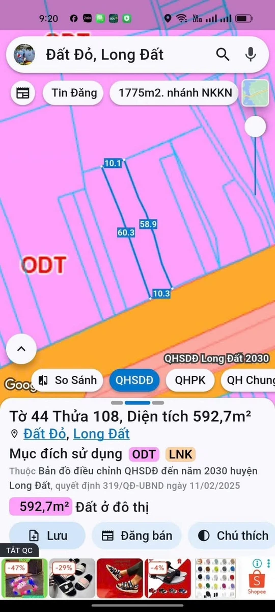 Bán đất mặt tiền QL55 Đất Đỏ 593m² giá 4,8 tỷ - Ảnh 1