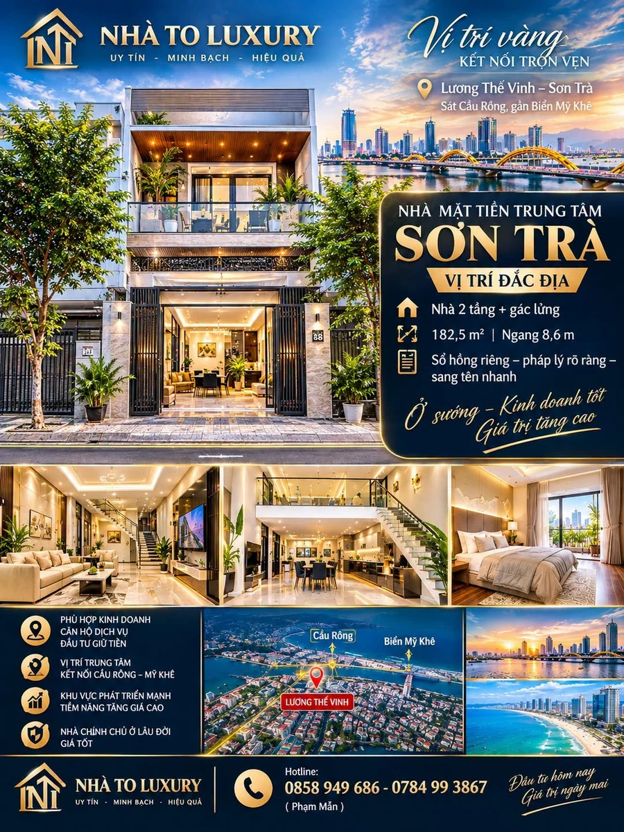 Bán nhà 2 tầng 182,5m² mặt tiền Sơn Trà - Cầu Rồng 24 tỷ - Ảnh 1
