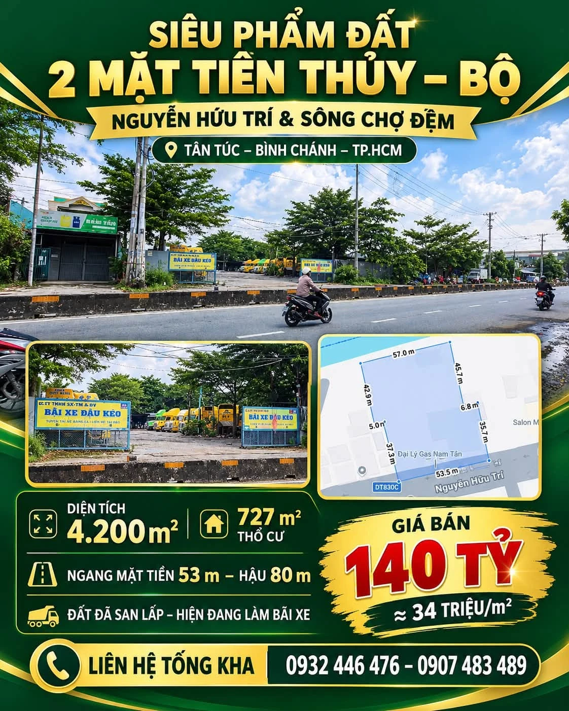 Bán đất 2 mặt tiền 4.200m² Nguyễn Hữu Trí, Bình Chánh, 140 tỷ - Ảnh 1
