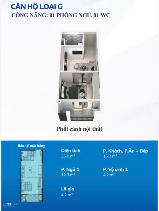 Căn 1PN1VS hướng Đông Nam 36,2m2, TT 135 triệu, NHCS cho vay 80% - Ảnh 1