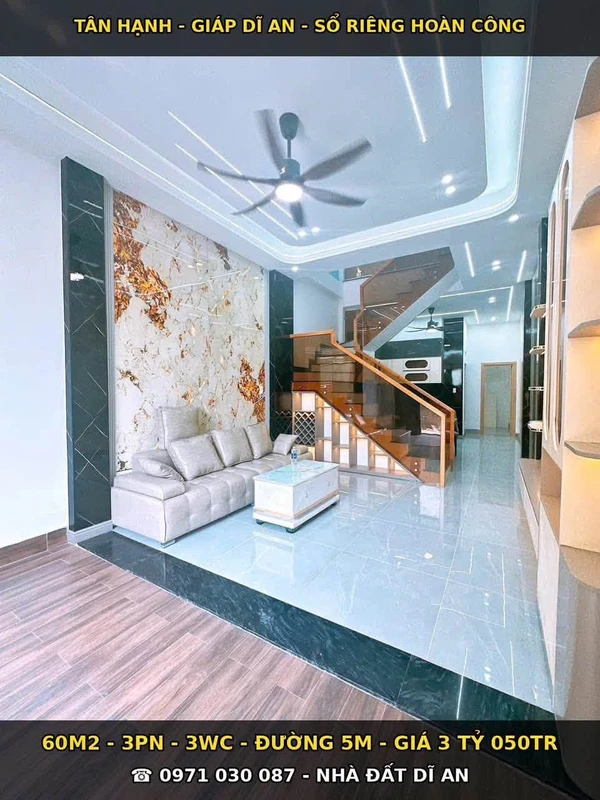 Bán nhà mới 3 phòng ngủ 60m² Tân Hạnh Dĩ An 3 tỷ 50