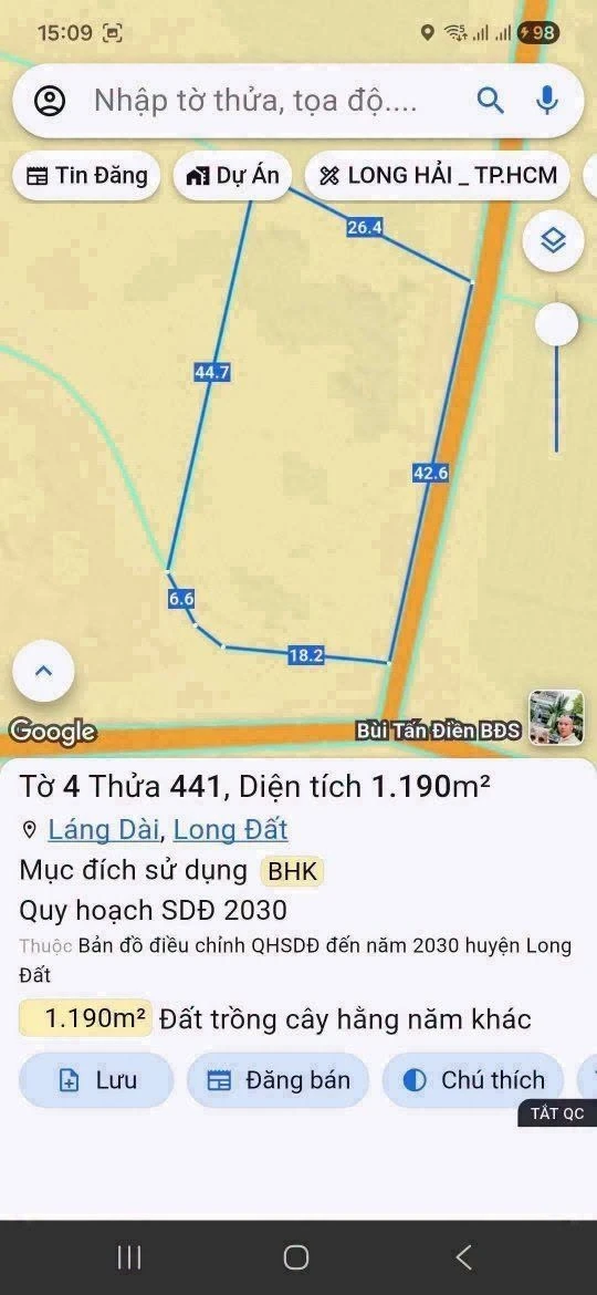Bán đất 1070m² mặt tiền 42m giá 990 triệu tại Đất Đỏ (Láng Dài cũ) - Ảnh thu nhỏ 2