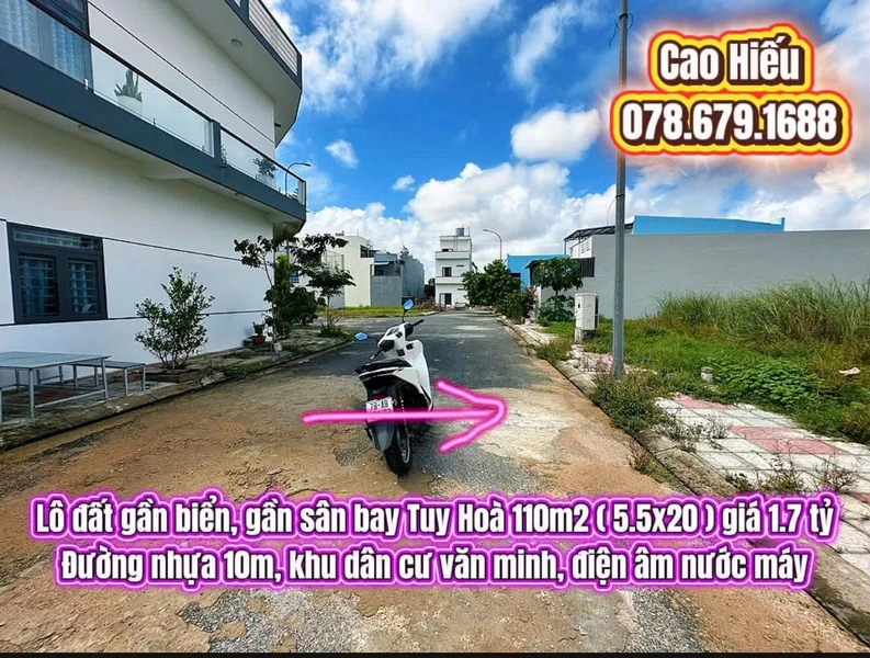 Bán đất gần sân bay Tuy Hoà 110m2, giá 1.7 tỷ
