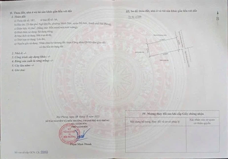 Bán đất 41m2 mặt tiền 4,1m Hải Phòng giảm giá