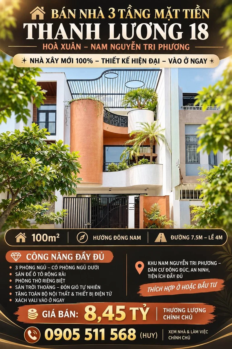 Bán nhà 3 tầng mặt tiền 100m² Thanh Lương - Ảnh 1