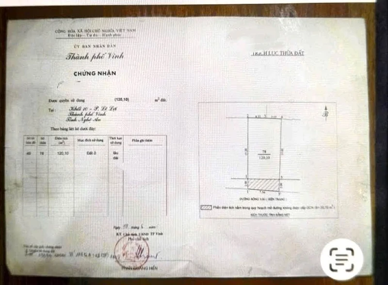 Bán lô đất 120,1m2 hướng Nam tại Khối 10 Lê Lợi, TP Vinh, giá 3,65 tỷ