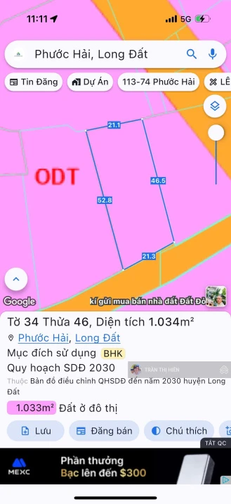 Thị trấn Phước Hải - ngay Tỉnh lộ 44B - cách biển chỉ 5km - DT 1034m² - ngang 21m x 52m - 4,5 tỷ - Ảnh thu nhỏ 3