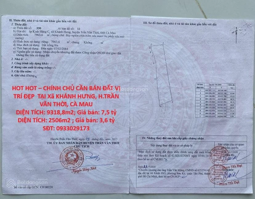 HOT HOT CHÍNH CHỦ CẦN BÁN ĐẤT VỊ TRÍ ĐẸP TẠI Xã Khánh Hưng, H. Trần Văn Thời, Cà Mau - Ảnh thu nhỏ 2