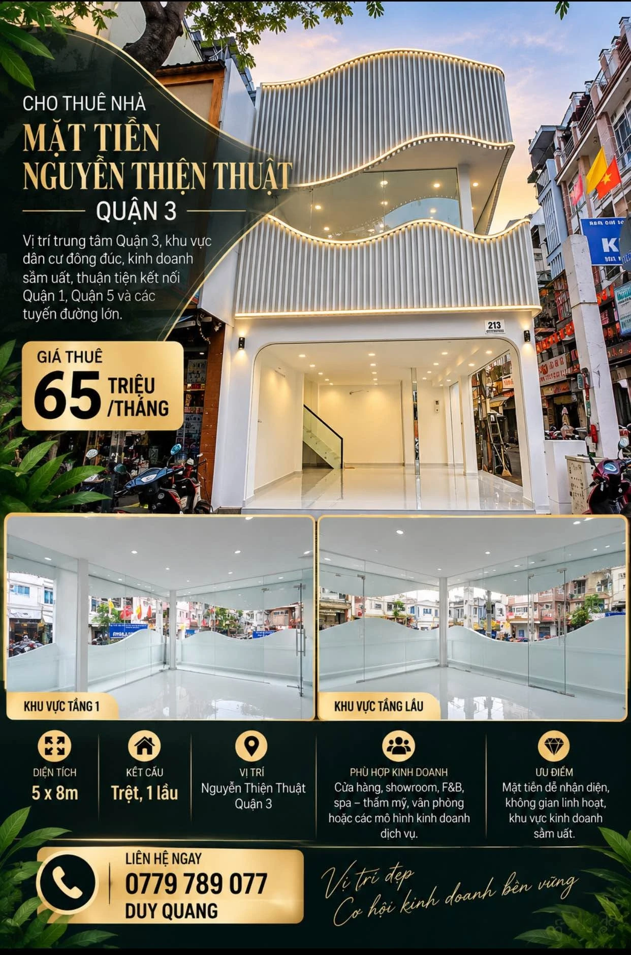Cho thuê nhà mặt tiền Nguyễn Thiện Thuật, Quận 3, 5x8m, giá 65 triệu/tháng - Ảnh 1