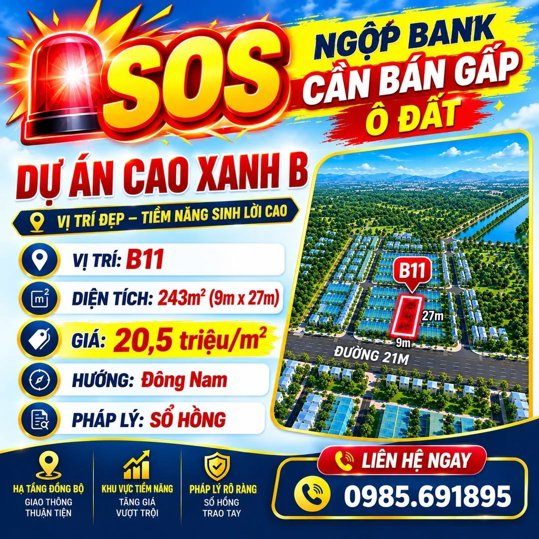 Bán đất lô B11 Cao Xanh B 243m2, 20,5 triệu/m2 - Ảnh 1