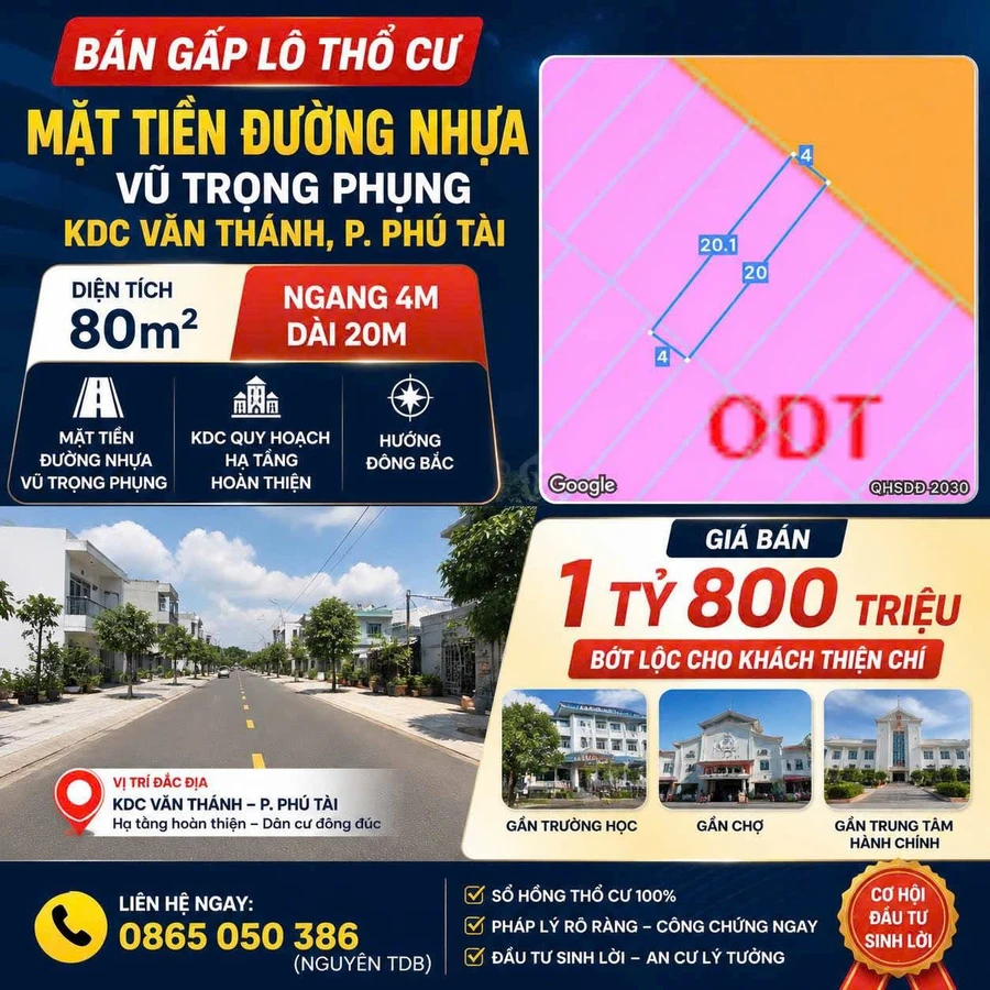Bán đất thổ cư 80m2 mặt tiền Vũ Trọng Phụng, Lâm Đồng - Ảnh 1