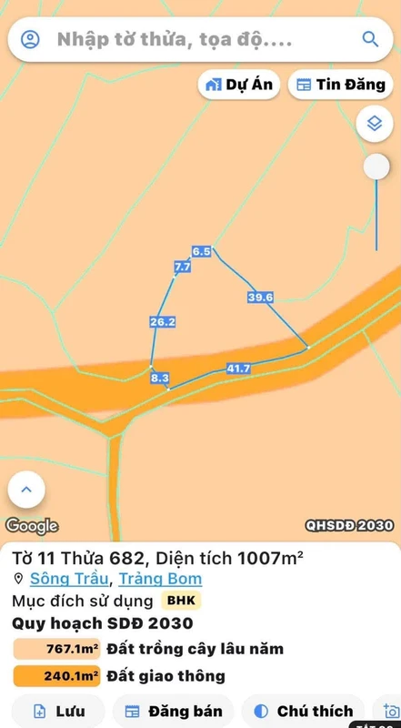 Bán đất 1 sào mặt tiền 42m Trảng Bom, Đồng Nai
