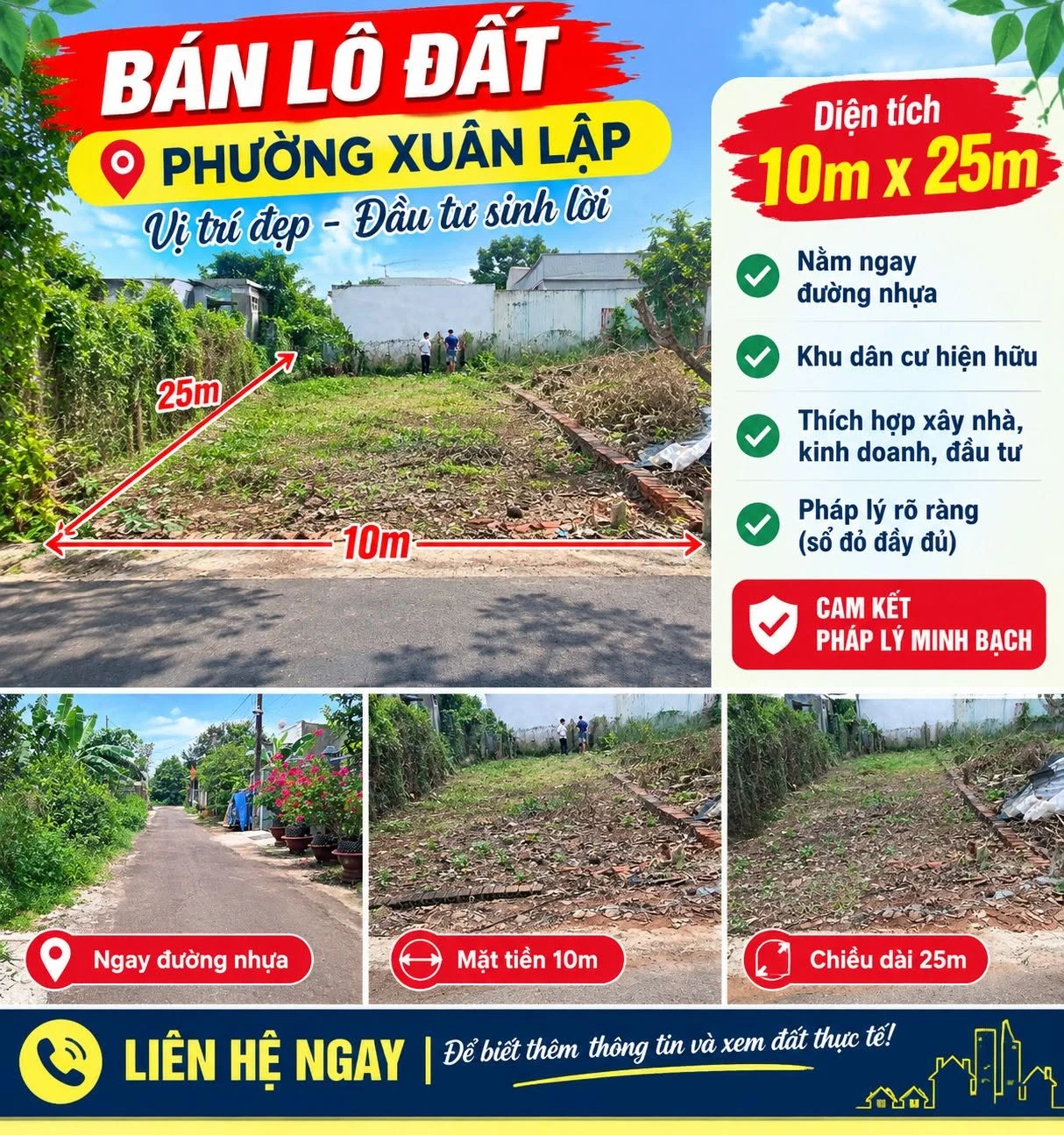 Bán lô đất 250m² mặt tiền Phường Xuân Lập 1 tỷ 250 triệu - Ảnh 1
