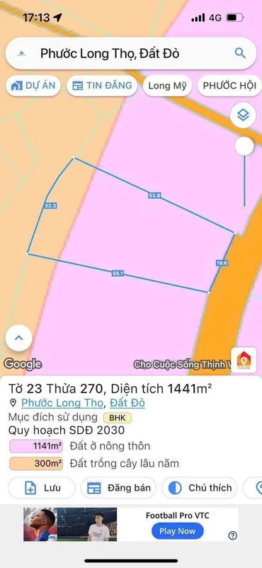 Bán đất mặt tiền Phạm Hùng 1441m2 ngang 20m gần KCN Đất Đỏ, Bà Rịa - Vũng Tàu
