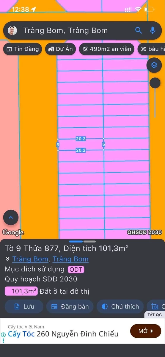 Bán đất 100m2 đường Nguyễn Trãi Trảng Bom 2 tỷ 600 triệu - Ảnh thu nhỏ 3