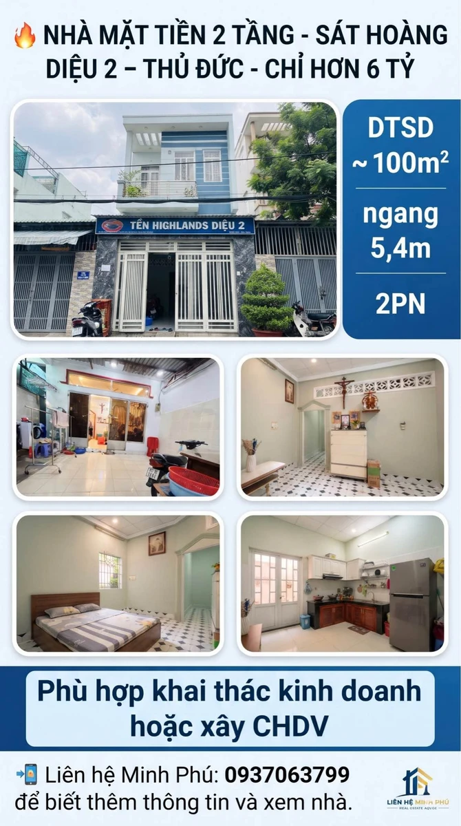 Bán nhà mặt tiền 2 tầng 100m² Hoàng Diệu 2 Thủ Đức - Ảnh 1