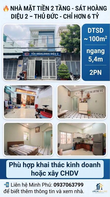 Bán nhà mặt tiền 2 tầng 100m² Hoàng Diệu 2 Thủ Đức
