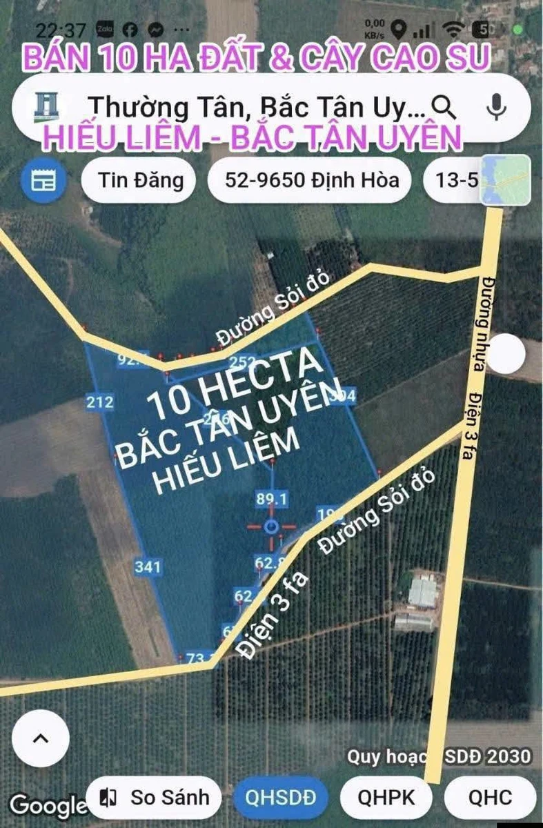 Bán đất 10 ha cây cao su Bắc Tân Uyên, giá 350k/m2 - Ảnh thu nhỏ 3