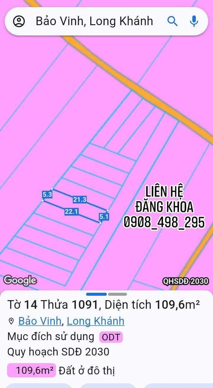 Bán đất thổ cư 109m² đường Hàm Nghi, Long Khánh
