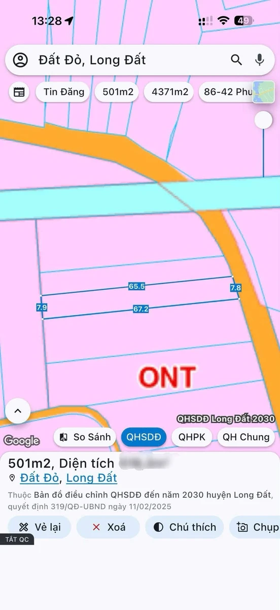 Bán đất 501m2 Láng Dài, Xã Đất Đỏ, 1 tỷ 2 - Ảnh 1