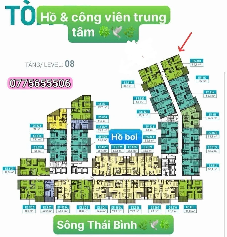 Bán căn hộ 3PN 84,1m² Eco Riverside Hải Dương, view hồ - Ảnh 1