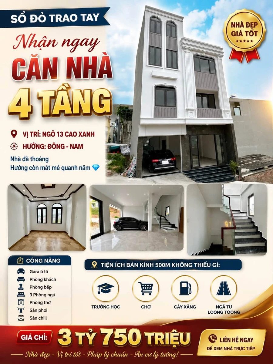 Bán nhà 4 tầng 54m2 mặt tiền 7m Cao Xanh - Ảnh thu nhỏ 2
