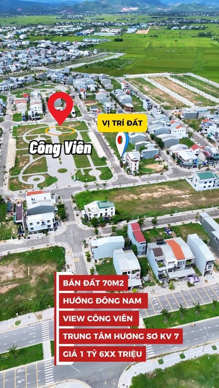 Bán lô đất 70m² view công viên KQH Hương Sơ khu vực 7, TP Huế, giá 1 tỷ 580 triệu