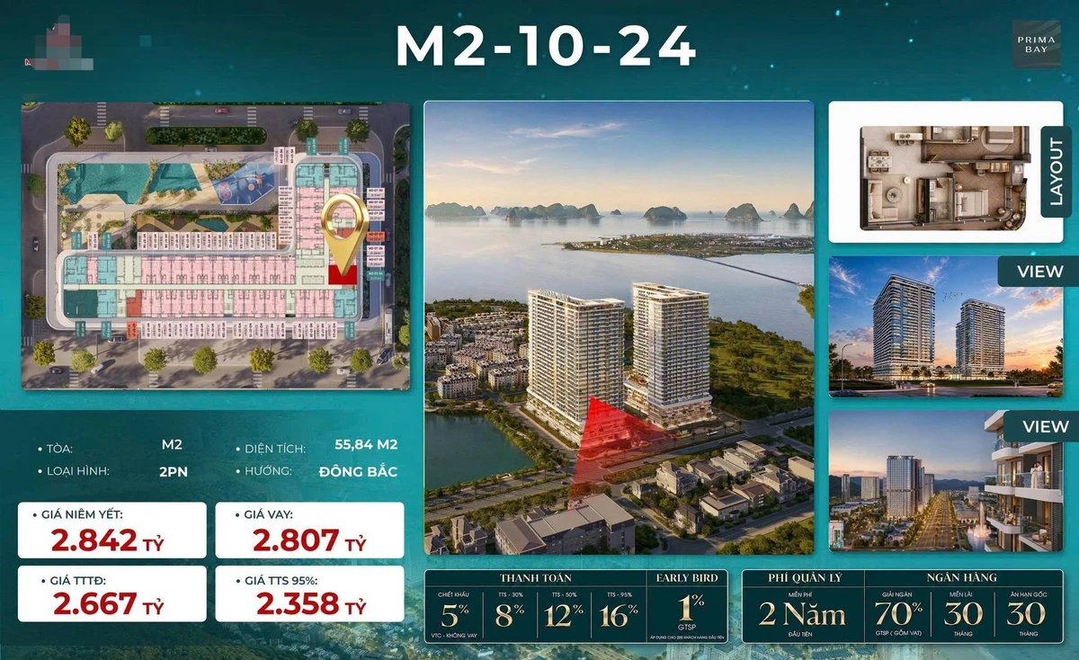 Bán căn hộ 2PN 56m² Prima Bay Hạ Long, tầng 10, giá 2,358 tỷ - Ảnh thu nhỏ 2