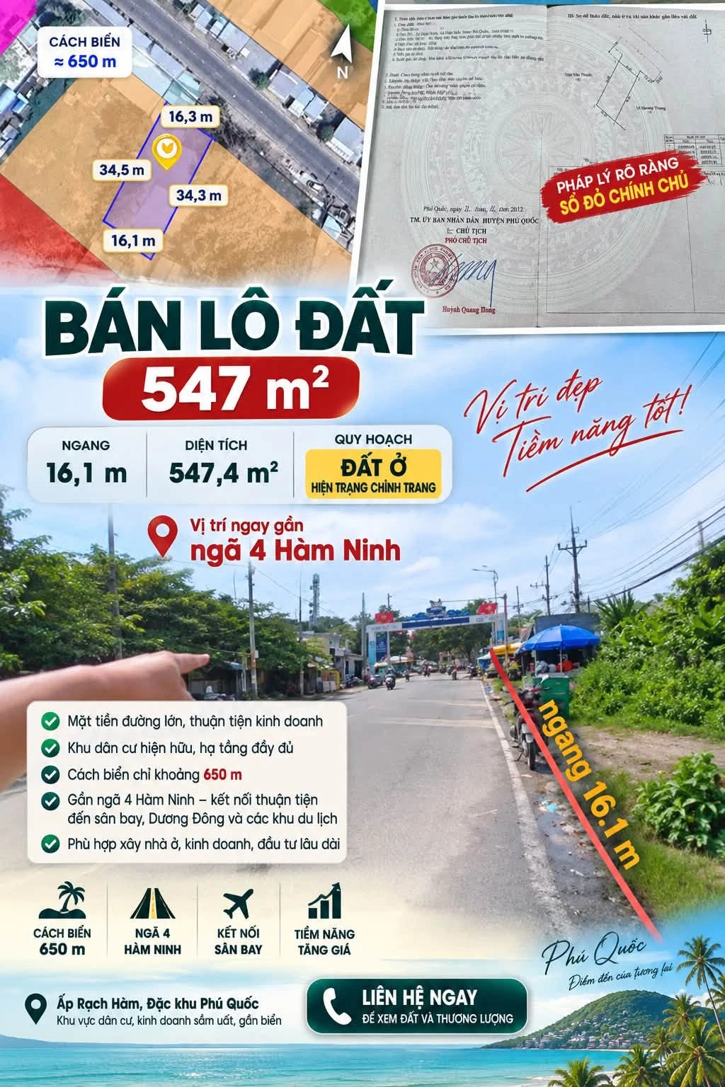 Bán lô đất 547m² gần Hàm Ninh, Phú Quốc, 9 tỷ - Ảnh 1