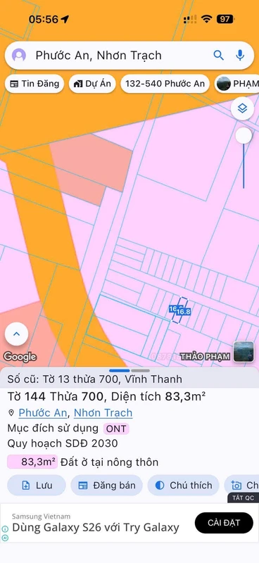 Bán lô đất thổ cư 100m2 đường nhánh Bà 39, Phường Phú An, giá 1,45 tỷ muabanvibang