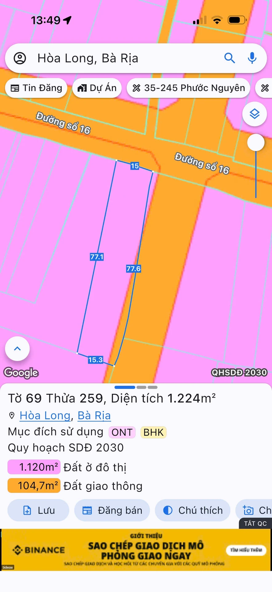 Bán đất mặt tiền Đường 16, Bà Rịa, 1.225 m² - Ảnh 1