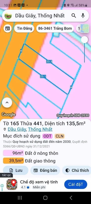 Bán 3 lô đất 134.7m2 Dầu Giây Đồng Nai