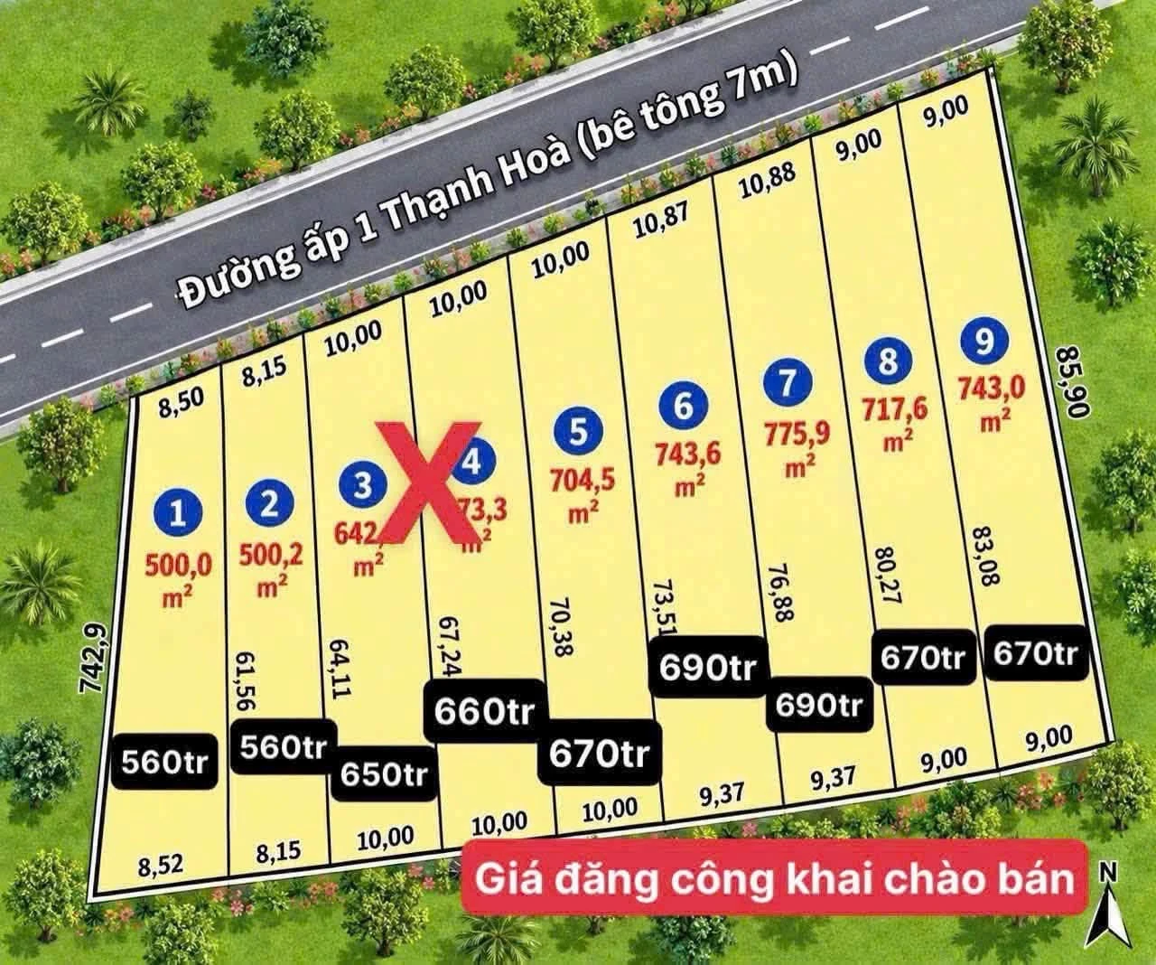 Bán đất vườn Thạnh Hòa 500-750m², 560-690 triệu, Long An - Ảnh 1
