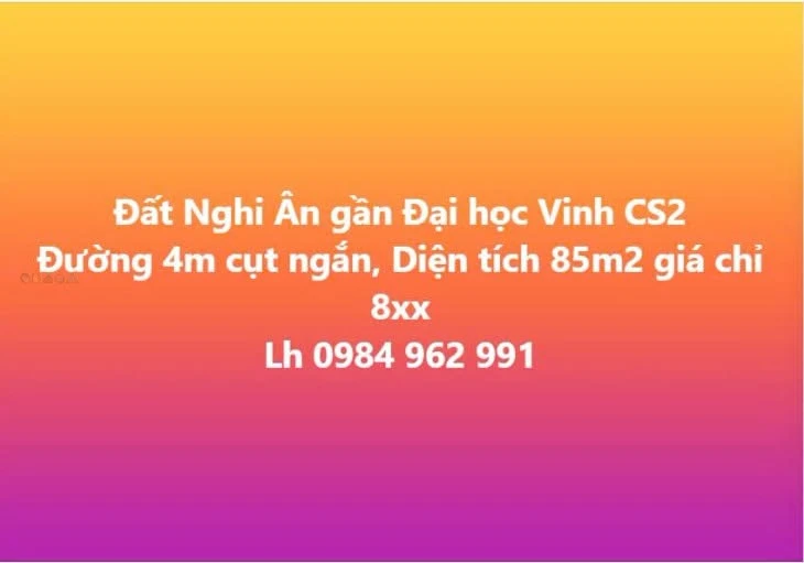 Bán đất Kim Đông Nghi Ân 85m2, sát ĐH Vinh CS2 - Ảnh 1