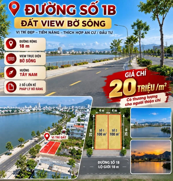 Bán 200m² đất view sông, Đường số 1B, Quy Nhơn, 4 tỷ