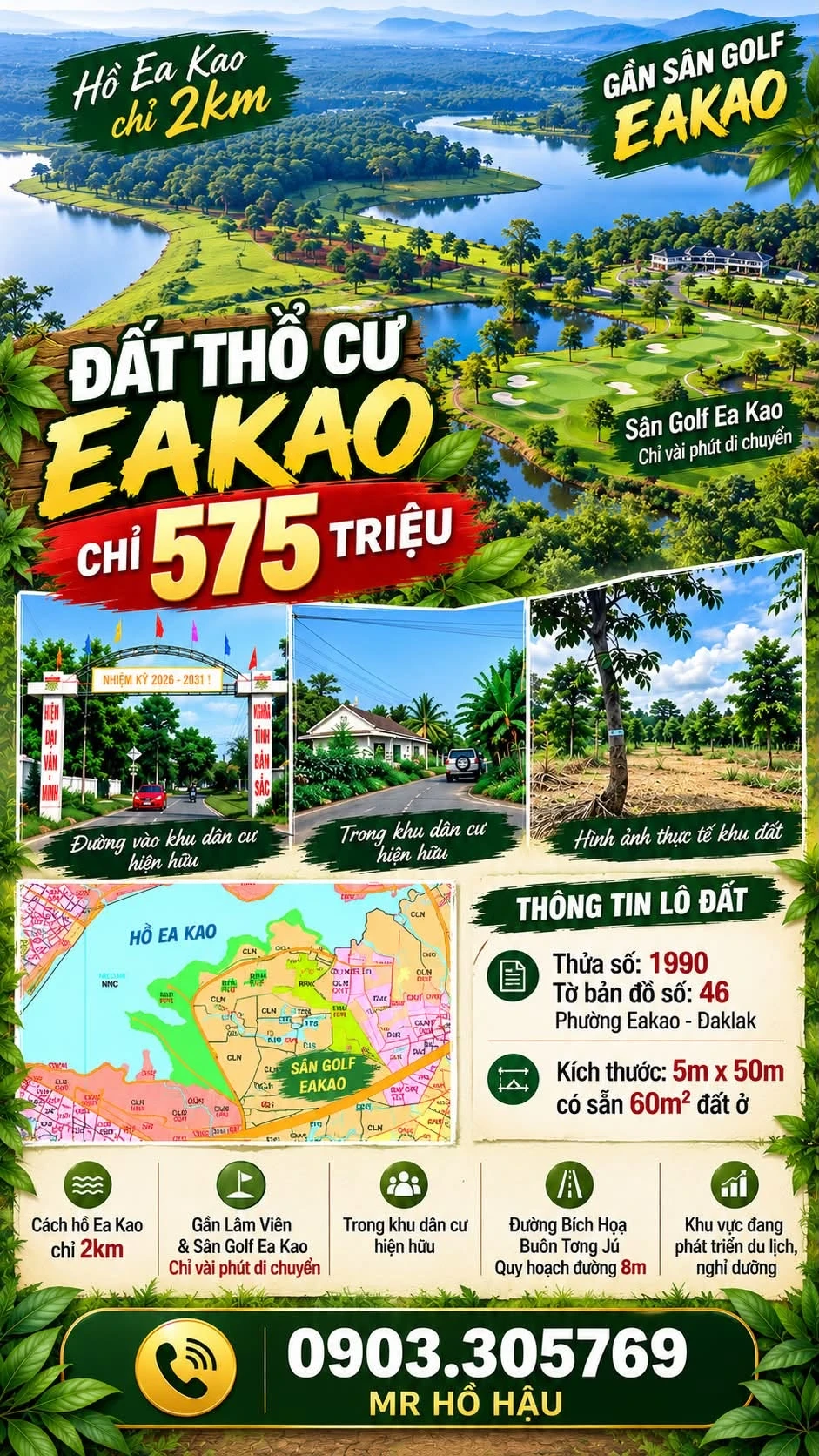 Bán đất nền Phường Eakao, Đắk Lắk 5m x 50m, 575 triệu - Ảnh 1