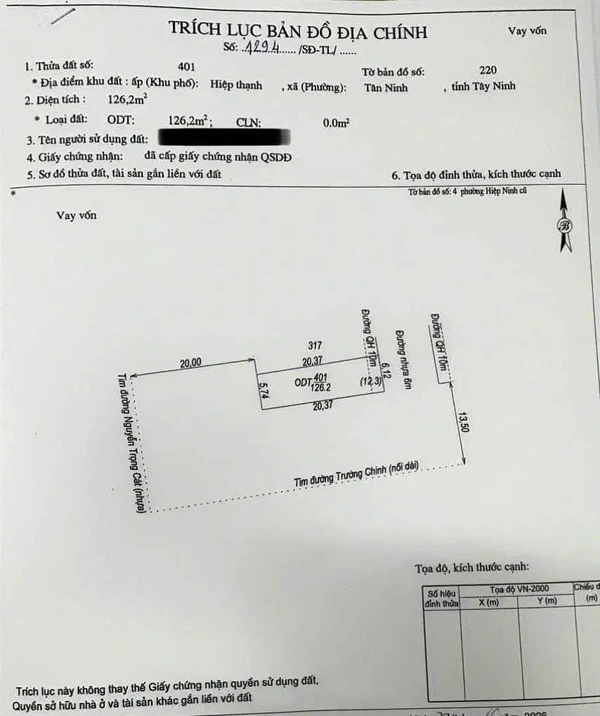 Bán đất 2 mặt tiền 116m² Hiệp Thạnh, Tây Ninh