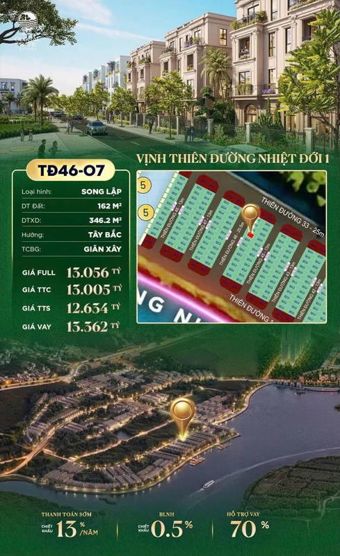 Bán song lập 162m² gần hồ, cạnh công viên Vinhomes Hạ Long 9.7 tỷ