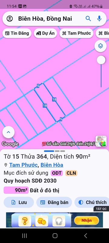 Bán đất Tam Phước Đồng Nai 90m² sổ riêng 1 tỷ