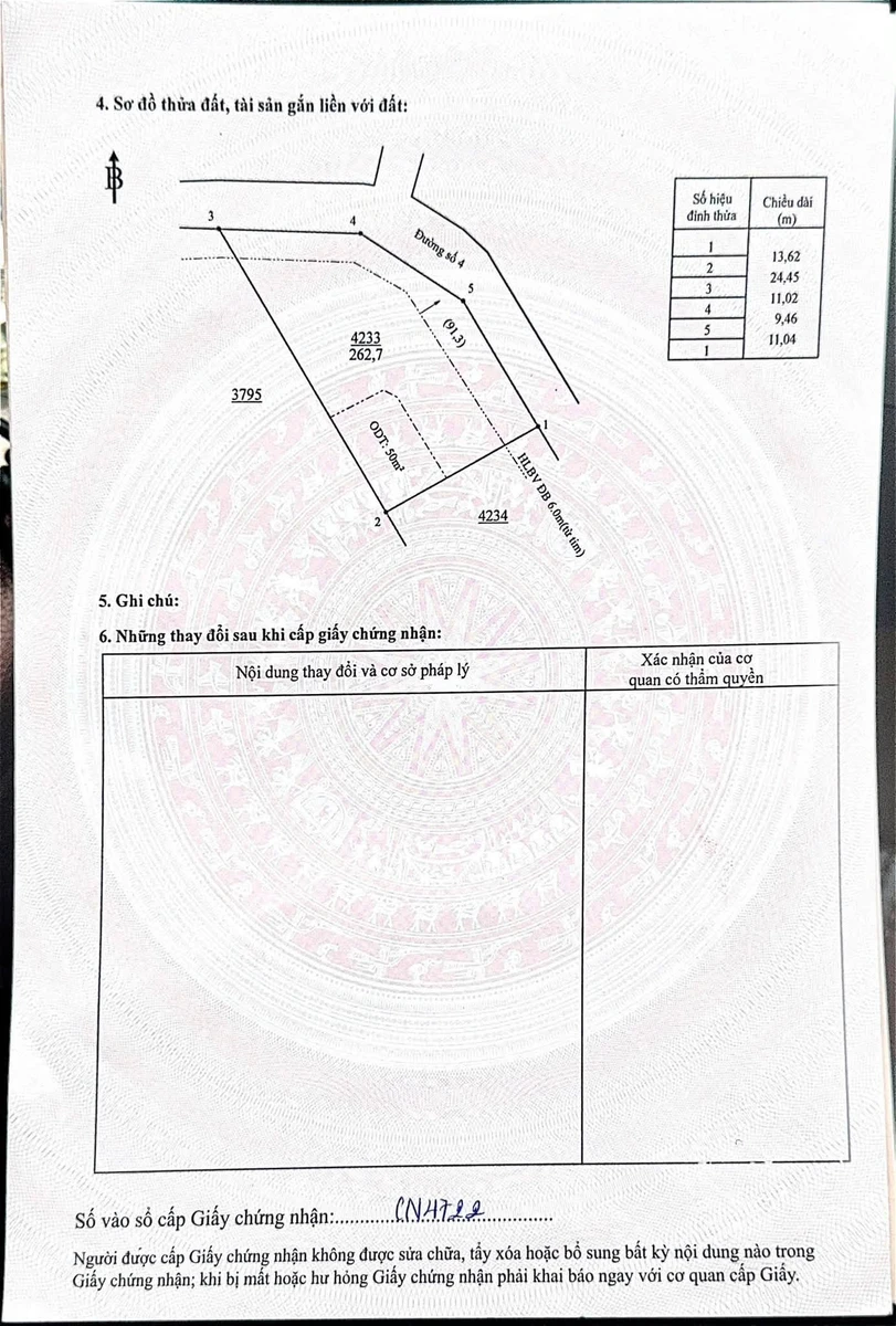Bán lô đất góc mặt tiền đường số 4 Minh Hưng 262m2 giá 599 triệu - Ảnh thu nhỏ 4
