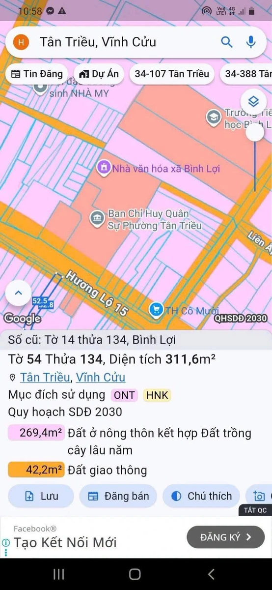 Bán lô đất mặt tiền HL15 Tân Triều 311.6m2 3.4 tỷ - Ảnh 1