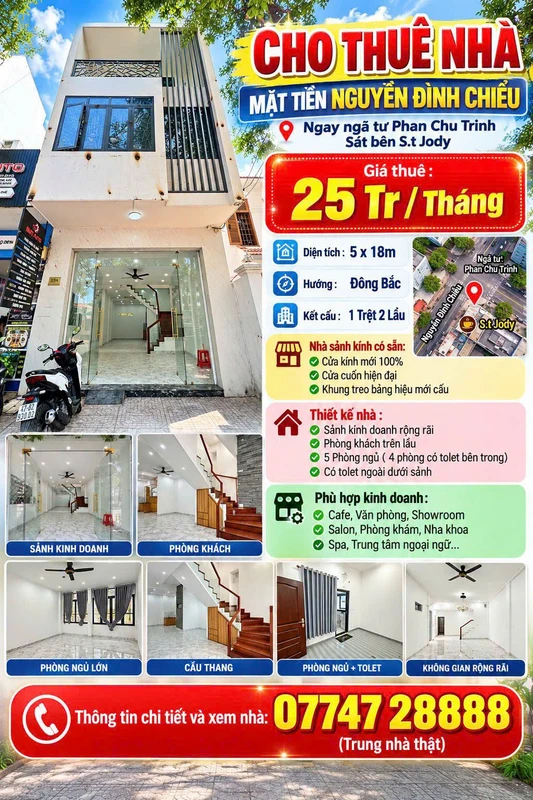 Cho thuê nhà mặt tiền Nguyễn Đình Chiểu 90m² 25tr/tháng